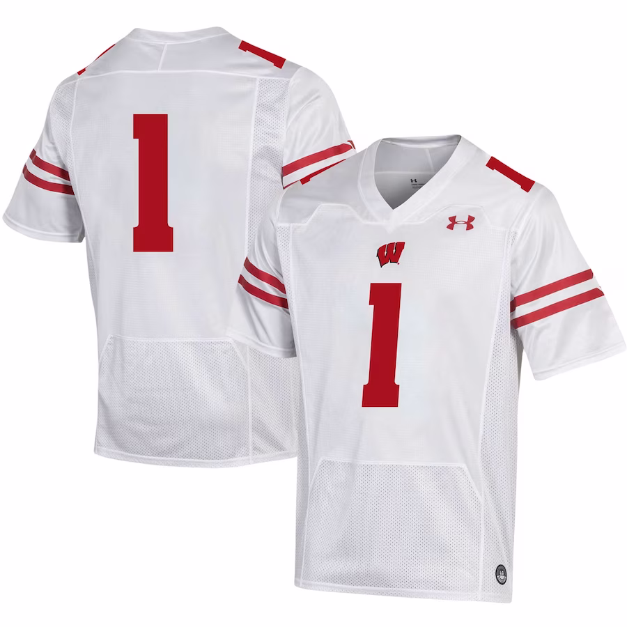 #1 Wisconsin Badgers Under Armour Replica Football Jersey - White