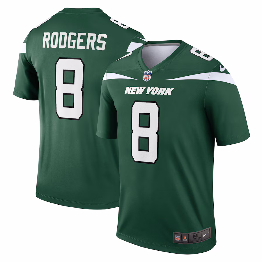 Men's New York Jets Aaron Rodgers Nike Gotham Green Team Legend Player Performance Top
