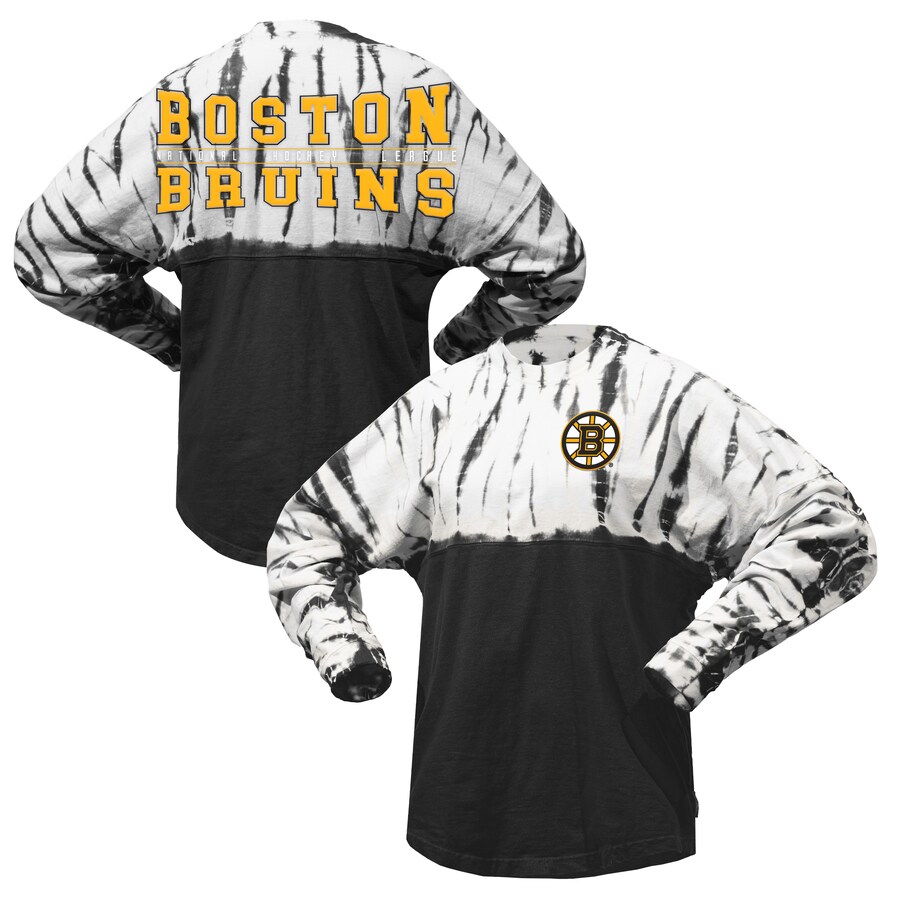 Unisex Boston Bruins Spirit Jersey Black Crystal Half Dye Long Sleeve T-Shirt