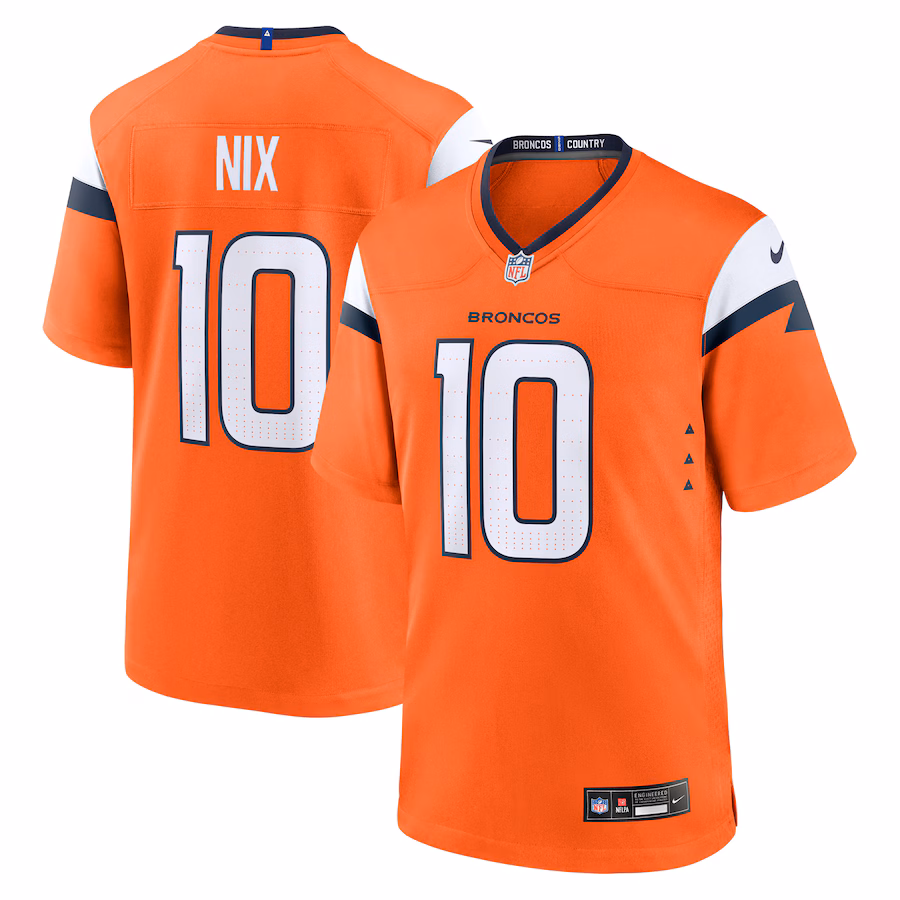 Men's Denver Broncos Bo Nix Nike Orange  Player Game Jersey
