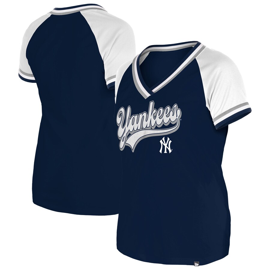 Women's New York Yankees New Era Navy Gameday Raglan V-Neck T-Shirt