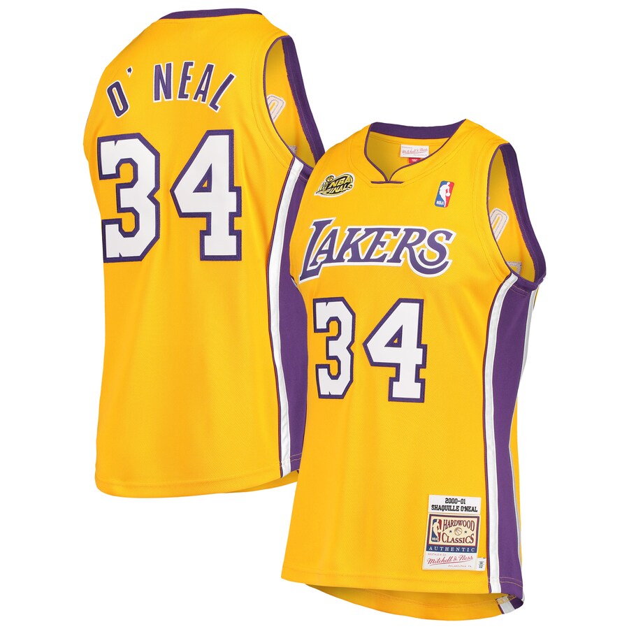 Men's Los Angeles Lakers Shaquille O'Neal Mitchell & Ness Gold 2000 NBA Finals Hardwood Classics Authentic Jersey