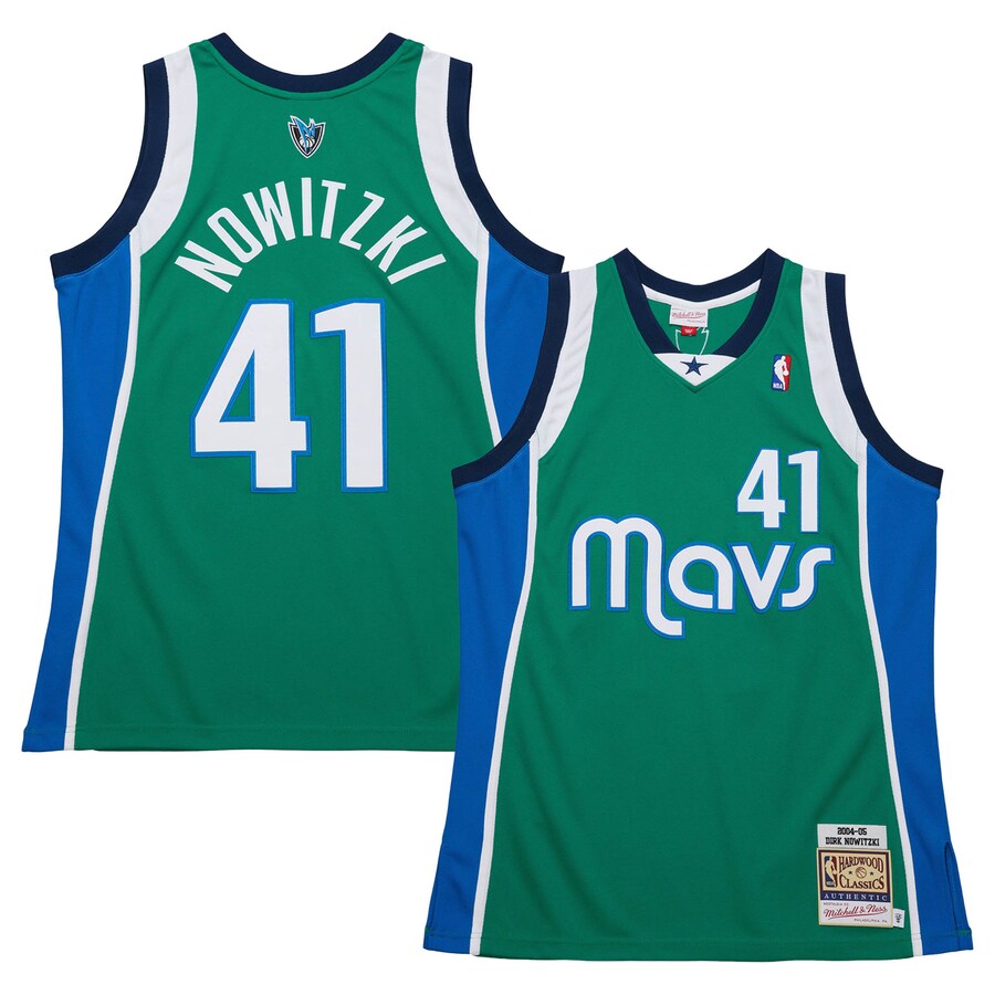 Men's Dallas Mavericks Dirk Nowitzki Mitchell & Ness Green 2004/05 Hardwood Classics Authentic Jersey