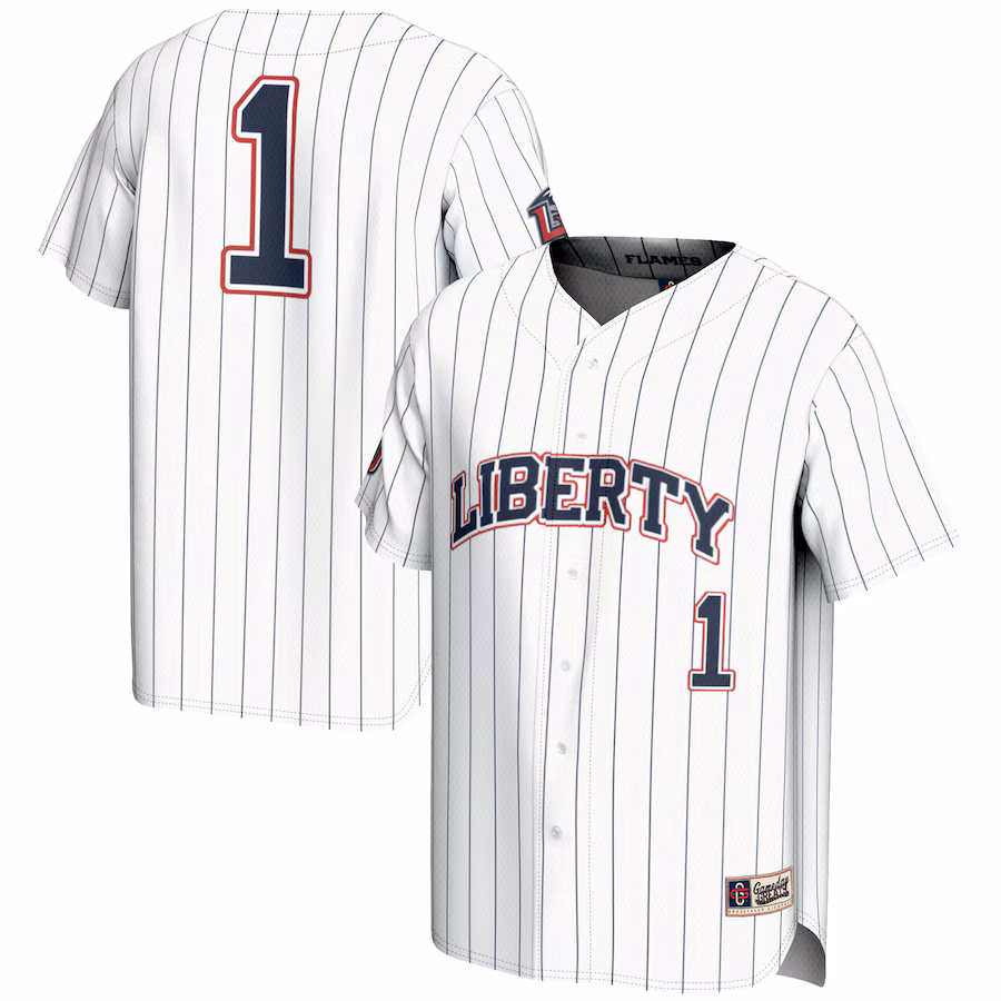 Men's GameDay Greats #1 White Liberty Flames Lightweight Baseball Fashion Jersey