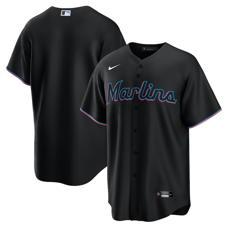 Men's Miami Marlins Nike Black Pitch Black Fashion Replica Jersey