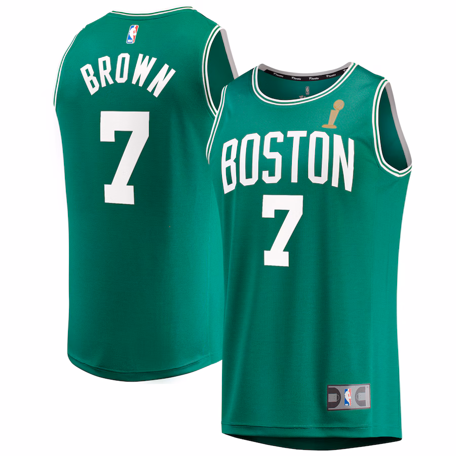 Youth Boston Celtics Jaylen Brown Fanatics Kelly Green 2024 NBA Finals Champions Fast Break Replica Player Jersey - Icon Edition
