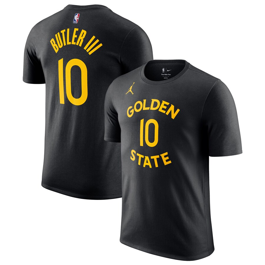 Men's Golden State Warriors Jimmy Butler III Jordan Brand Black Statement Edition Name & Number T-Shirt