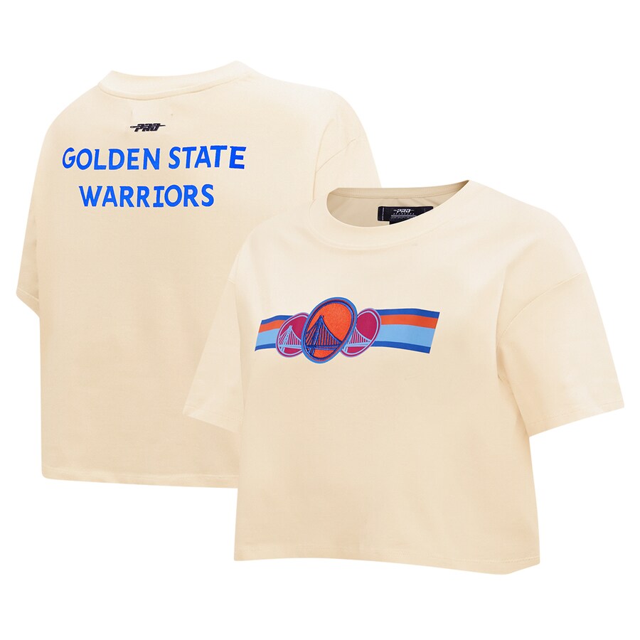 Women's Golden State Warriors Pro Standard Cream Retro Striper SJ Cropped Boxy T-Shirt