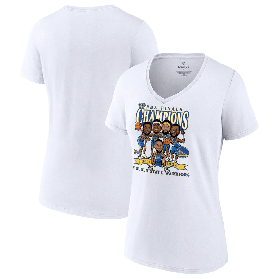 Women's Golden State Warriors Fanatics White 2022 NBA Finals Champions Caricature V-Neck T-Shirt