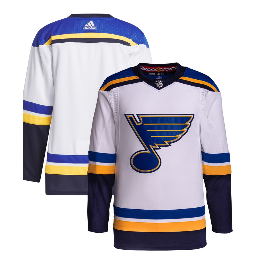 Men's St. Louis Blues  adidas White Away Primegreen Authentic Pro Jersey