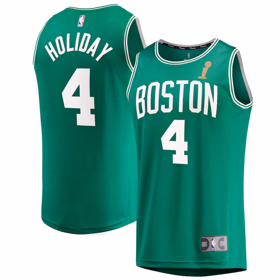 Men's Boston Celtics Jrue Holiday Fanatics Kelly Green 2024 NBA Finals Champions Fast Break Replica Player Jersey - Icon Edition