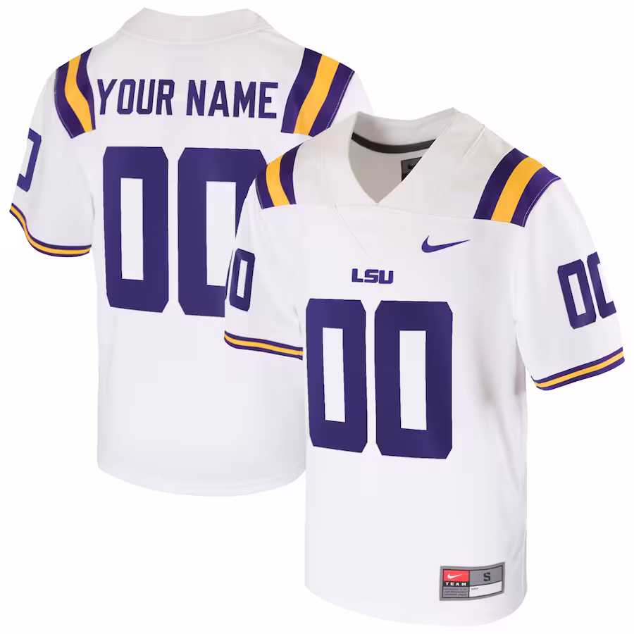 LSU Tigers Nike Youth  Custom Football Game Jersey?�C White