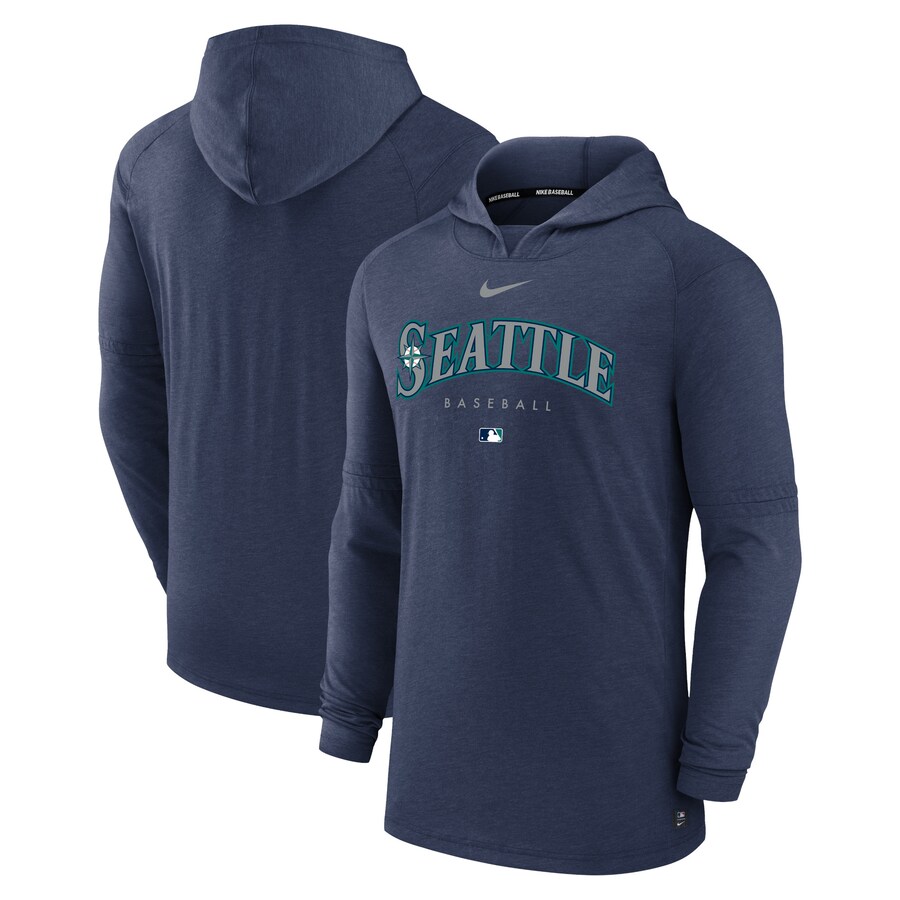 Men's Seattle Mariners Nike Heather Navy Authentic Collection Early Work Tri-Blend Performance Pullover Hoodie
