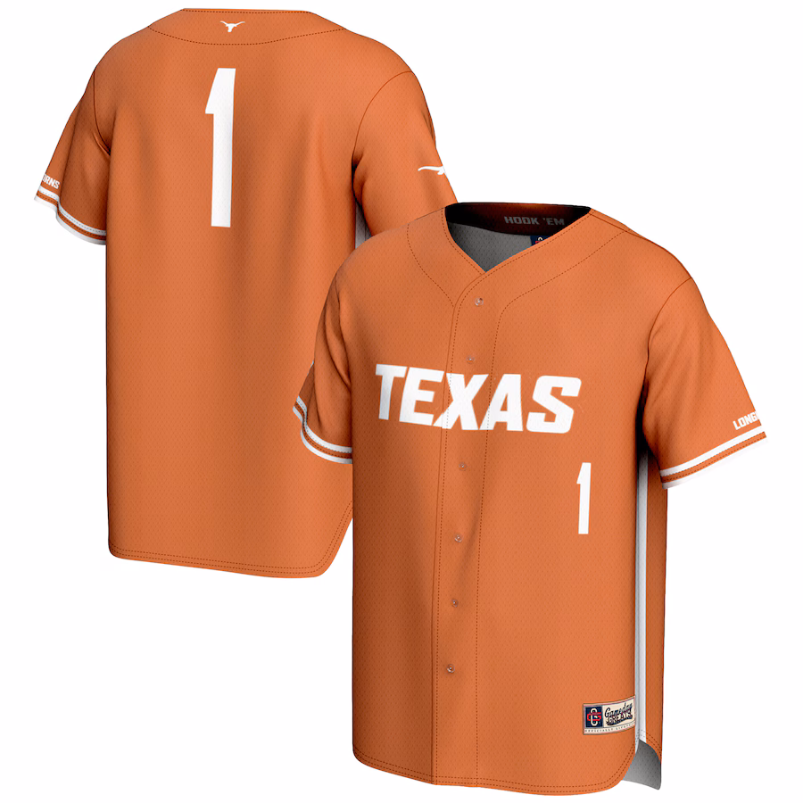 Youth GameDay Greats #1 Burnt Orange Texas Longhorns Lightweight Baseball Jersey