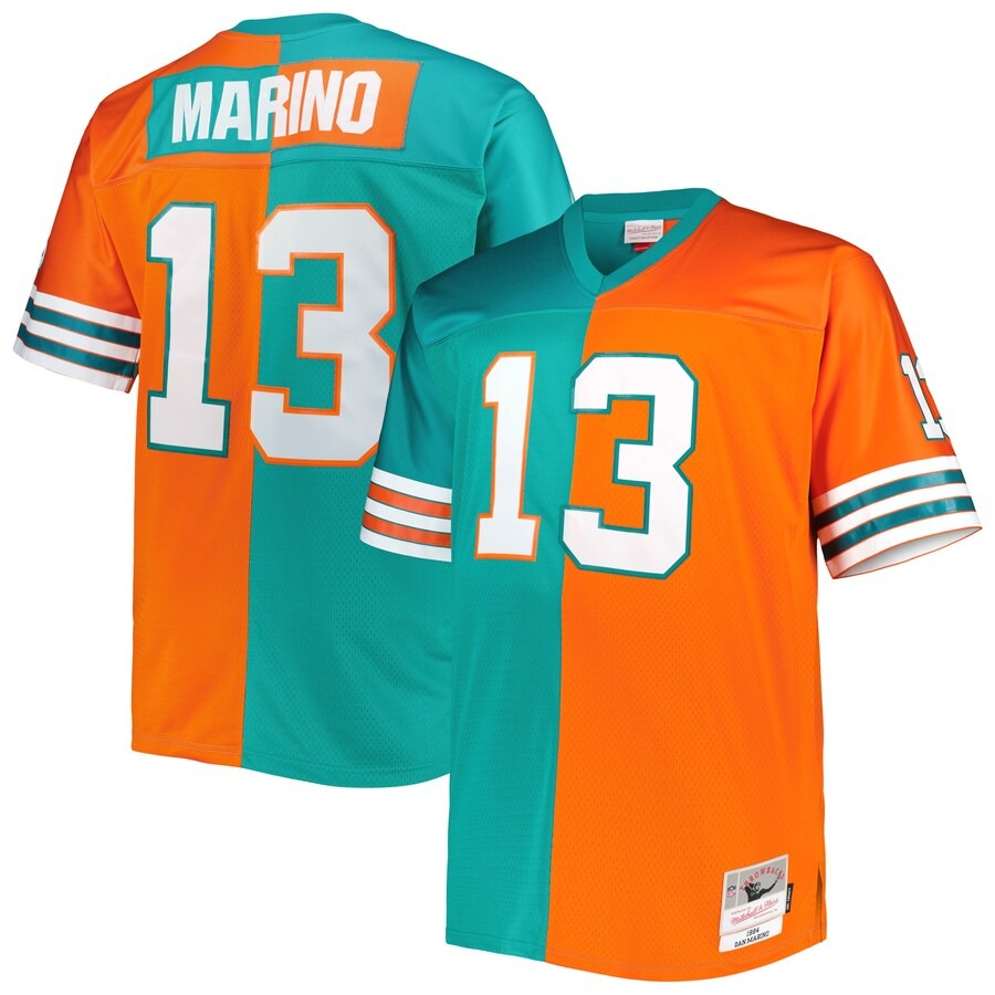 Men's Miami Dolphins Dan Marino Mitchell & Ness Aqua/Orange Big & Tall Split Legacy Retired Player Replica Jersey
