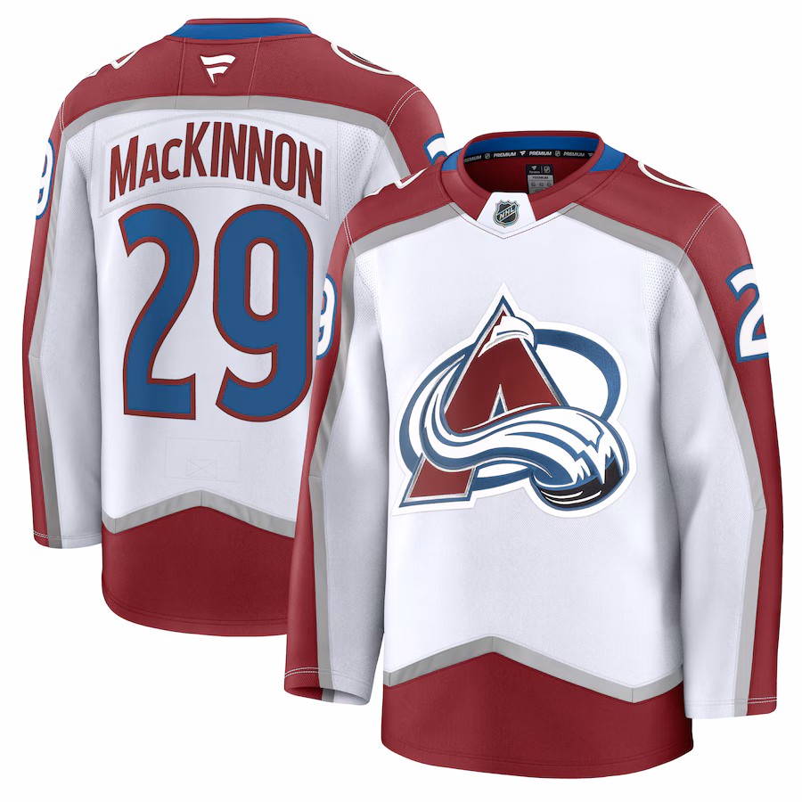 Men's Colorado Avalanche Nathan MacKinnon Fanatics White Away Premium Jersey