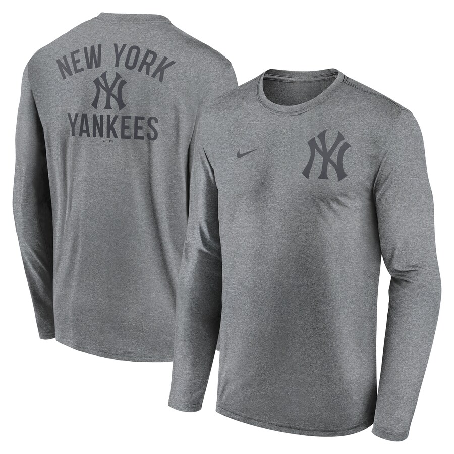 Men's New York Yankees Nike Heather Charcoal 2-Hit Legend Performance Long Sleeve T-Shirt