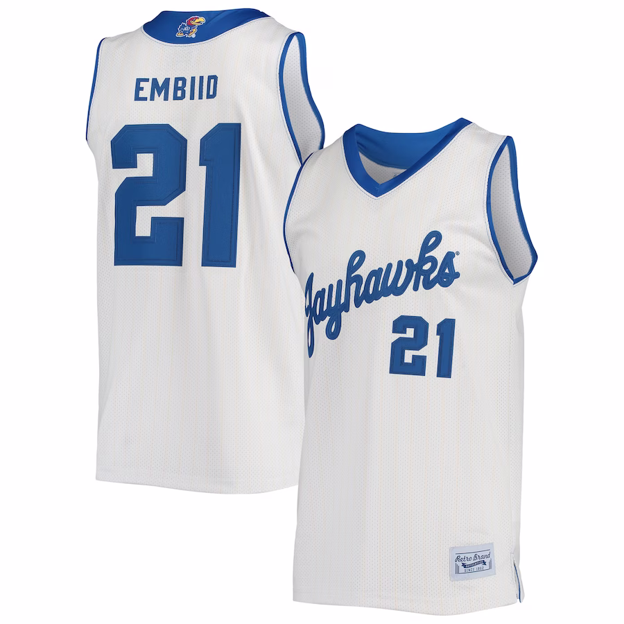 Joel Embiid Kansas Jayhawks Original Retro Brand Alumni Commemorative Classic Basketball Jersey - Cream