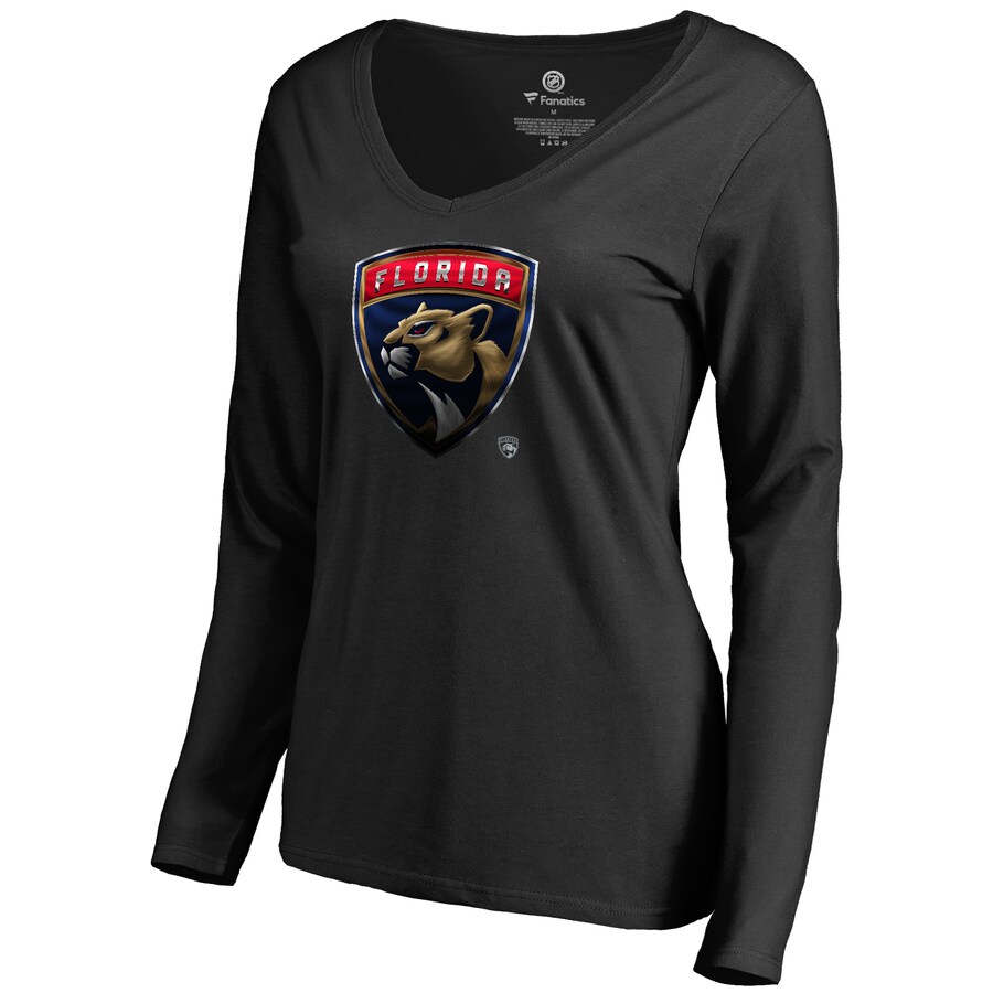 Women's Florida Panthers Black Midnight Mascot Long Sleeve V-Neck T-Shirt