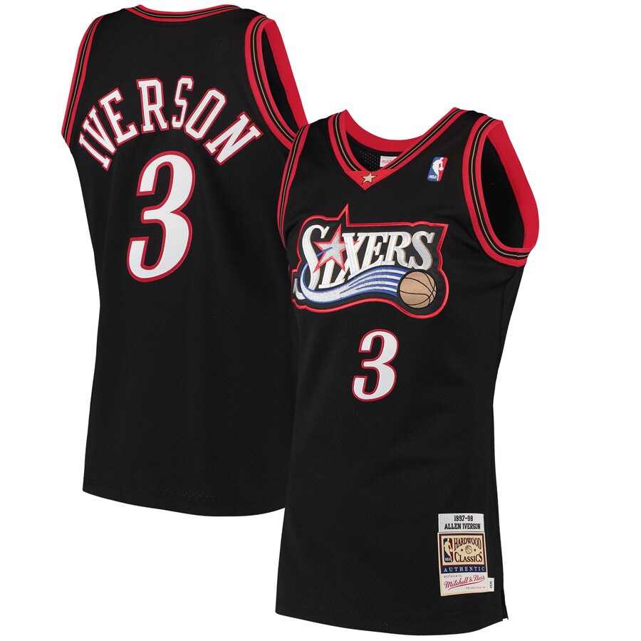 Men's Philadelphia 76ers Allen Iverson Mitchell & Ness Black 1997/98 Hardwood Classics Authentic Jersey