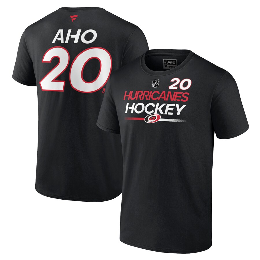 Men's Carolina Hurricanes Sebastian Aho Fanatics Black Authentic Pro Prime Name & Number T-Shirt