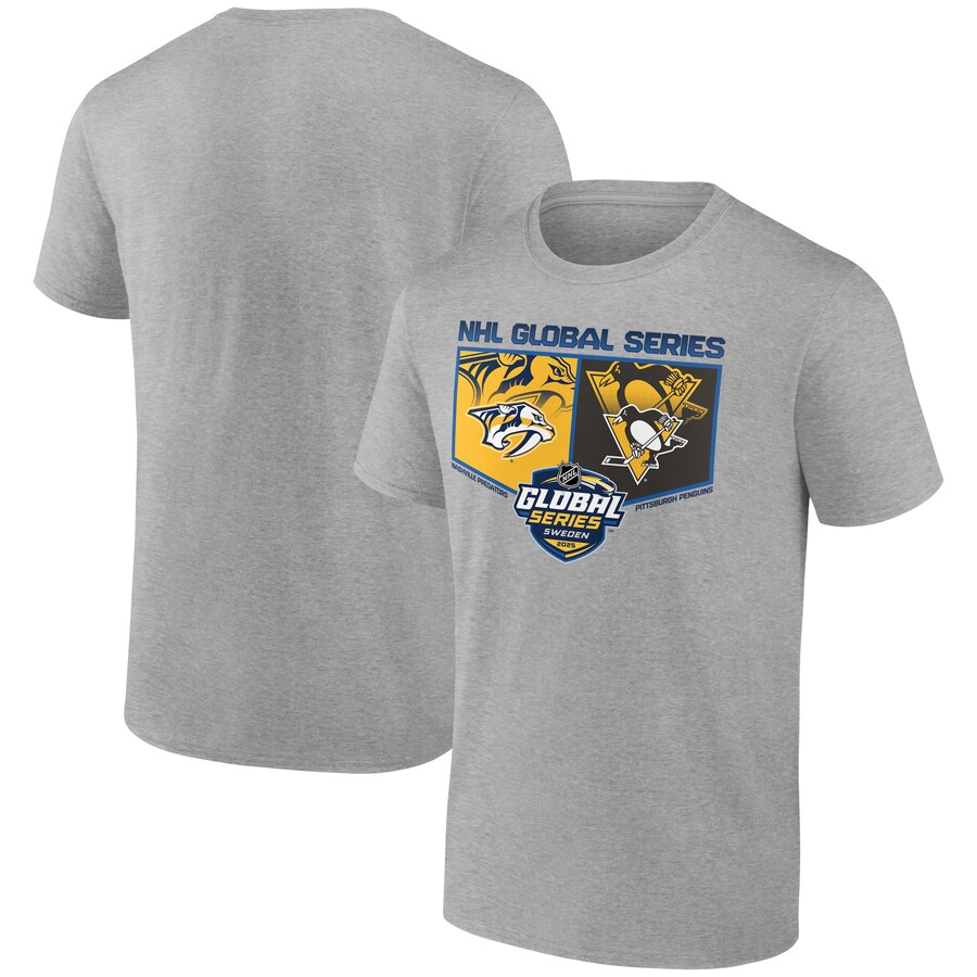 Men's Pittsburgh Penguins vs. Nashville Predators Heather Gray 2025 Global Series T-Shirt