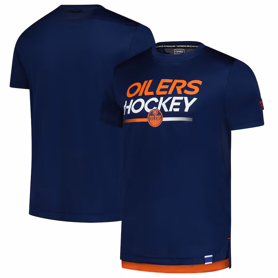 Men's Edmonton Oilers Fanatics Navy Authentic Pro Tech T-Shirt
