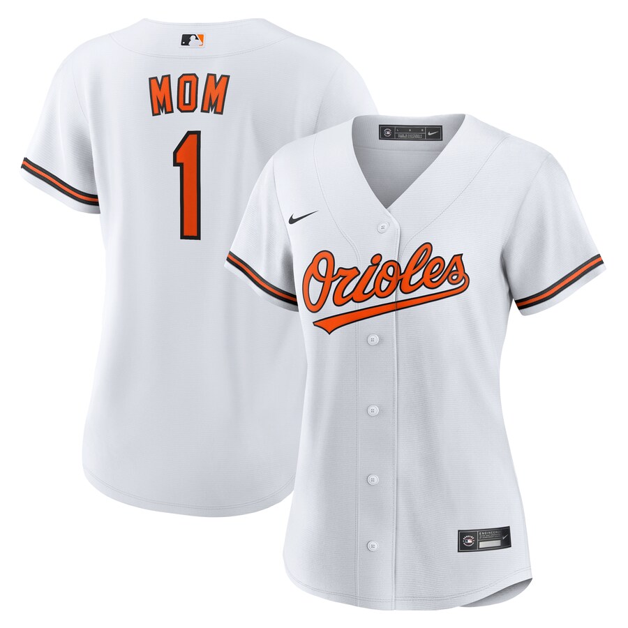 Women's Baltimore Orioles Nike White #1 Mom Home Replica Jersey