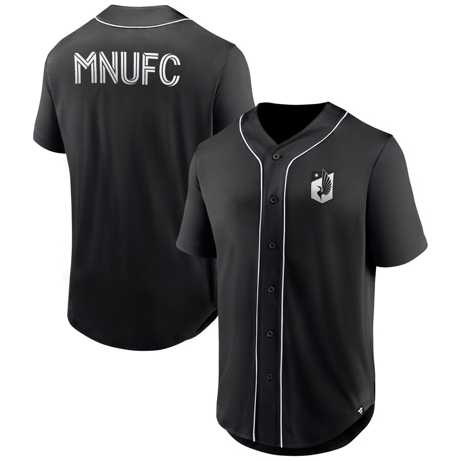Men's Minnesota United FC Fanatics Black Third Period Fashion Baseball Button-Up Jersey