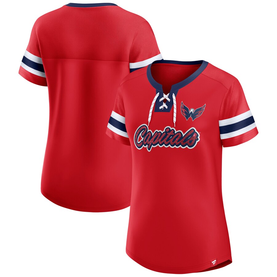 Women's Washington Capitals Fanatics Red Iconic Athena Lace-Up T-Shirt
