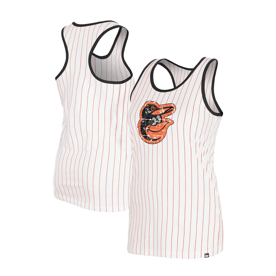 Women's Baltimore Orioles New Era White Gameday Pinstripe Tank Top
