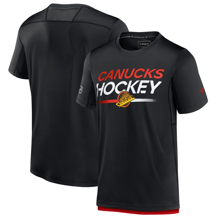 Men's Vancouver Canucks Fanatics Black Authentic Pro Tech T-Shirt
