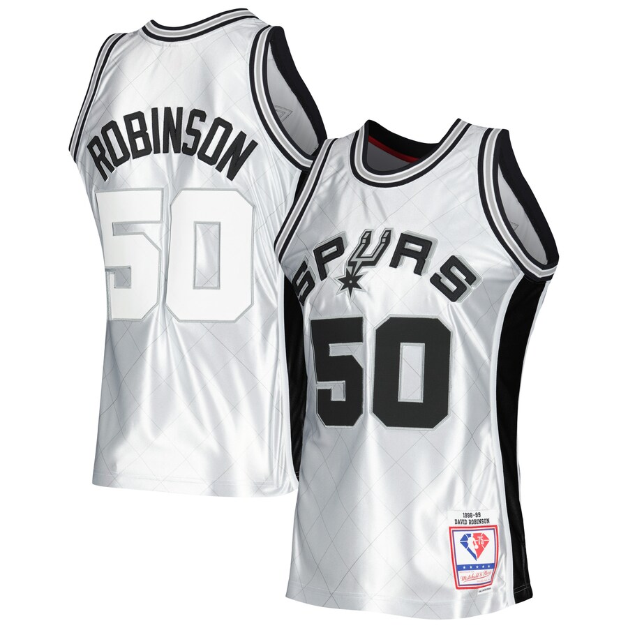 Men's San Antonio Spurs David Robinson Mitchell & Ness Platinum 1998/99 Hardwood Classics 75th Anniversary Swingman Jersey
