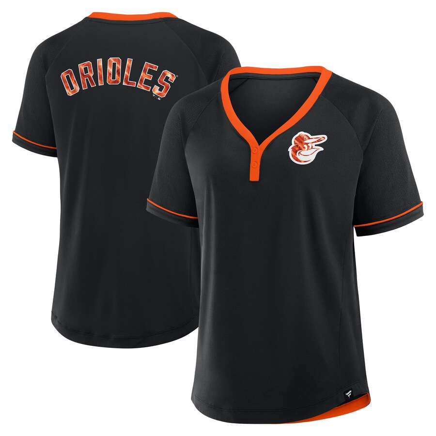 Women's Baltimore Orioles Fanatics Black League Diva Star Raglan V-Neck T-Shirt