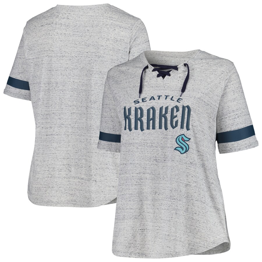 Women's Seattle Kraken Fanatics Heather Gray Plus Size Lace-Up T-Shirt