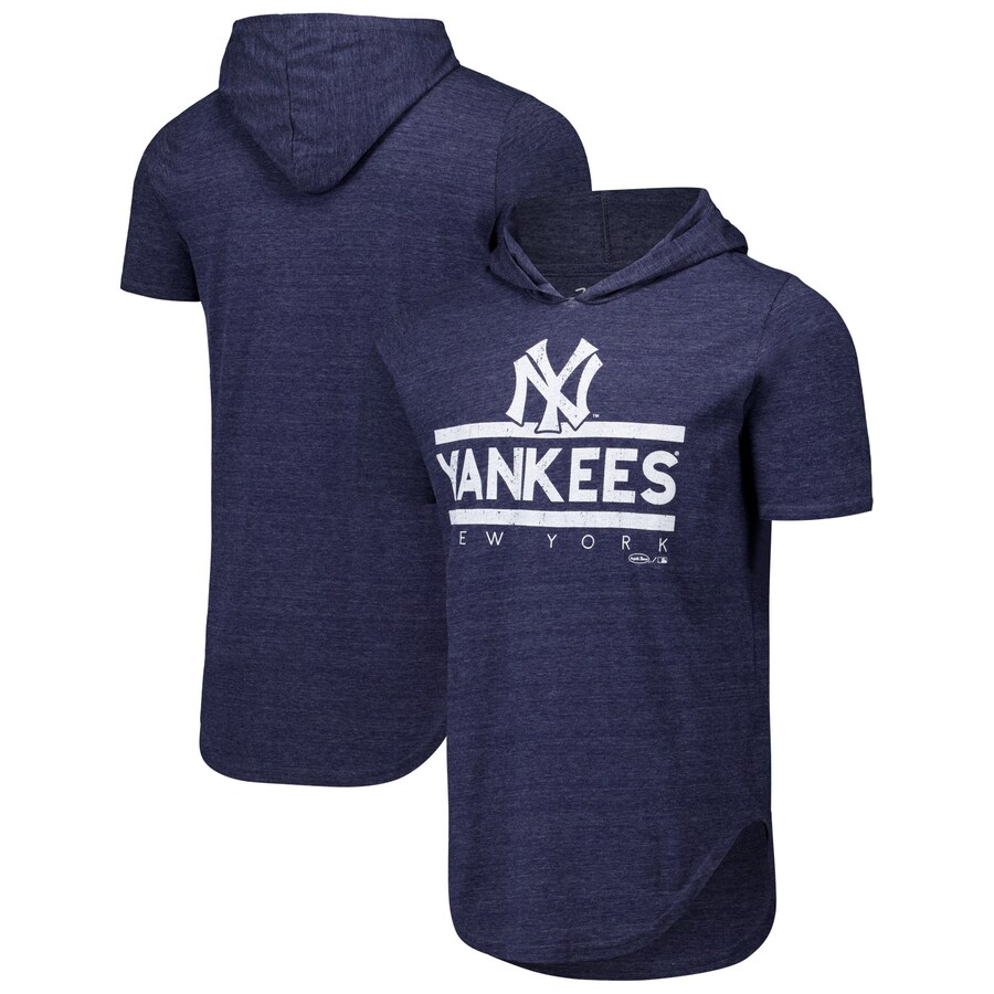 Men's New York Yankees Majestic Threads Navy Tri-Blend Hoodie T-Shirt