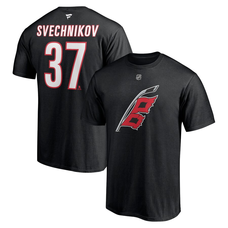 Men's Carolina Hurricanes Andrei Svechnikov Fanatics Black Alternate Authentic Stack Name & Number T-Shirt
