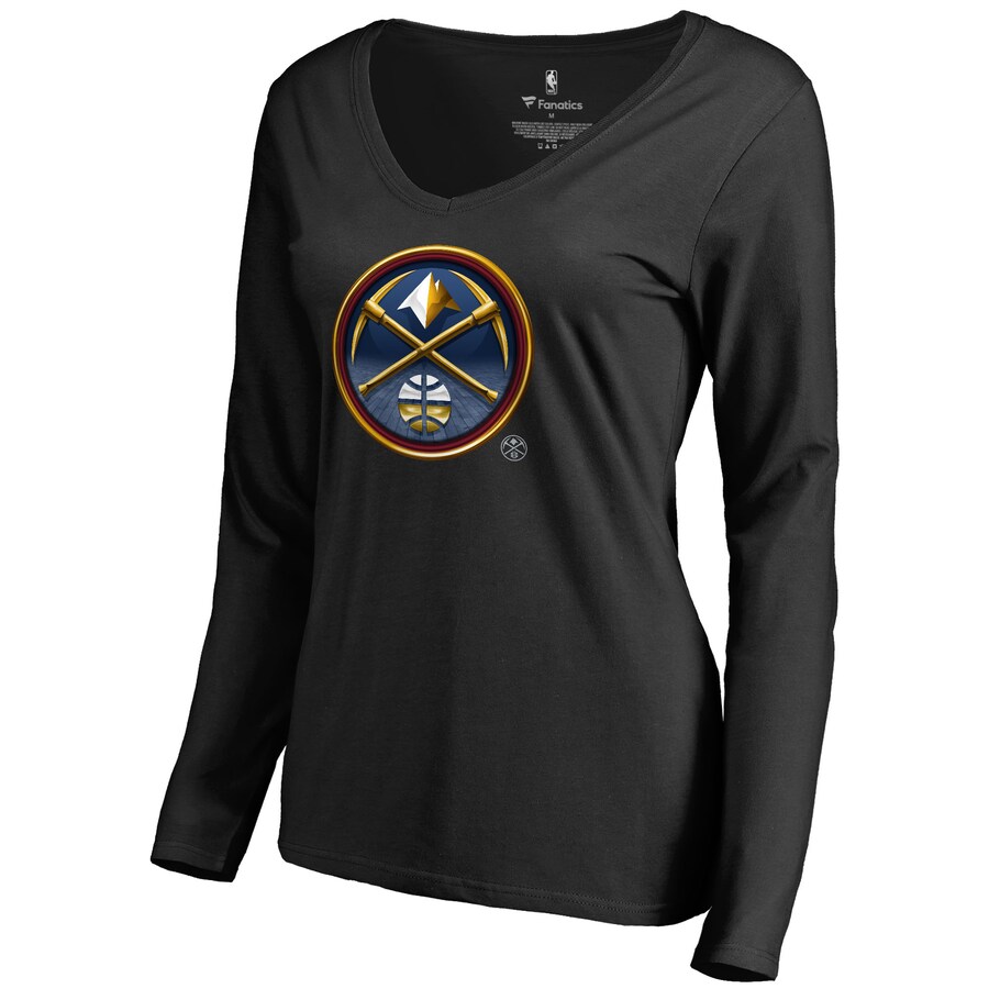 Women's Denver Nuggets Black Midnight Mascot Long Sleeve V-Neck T-Shirt