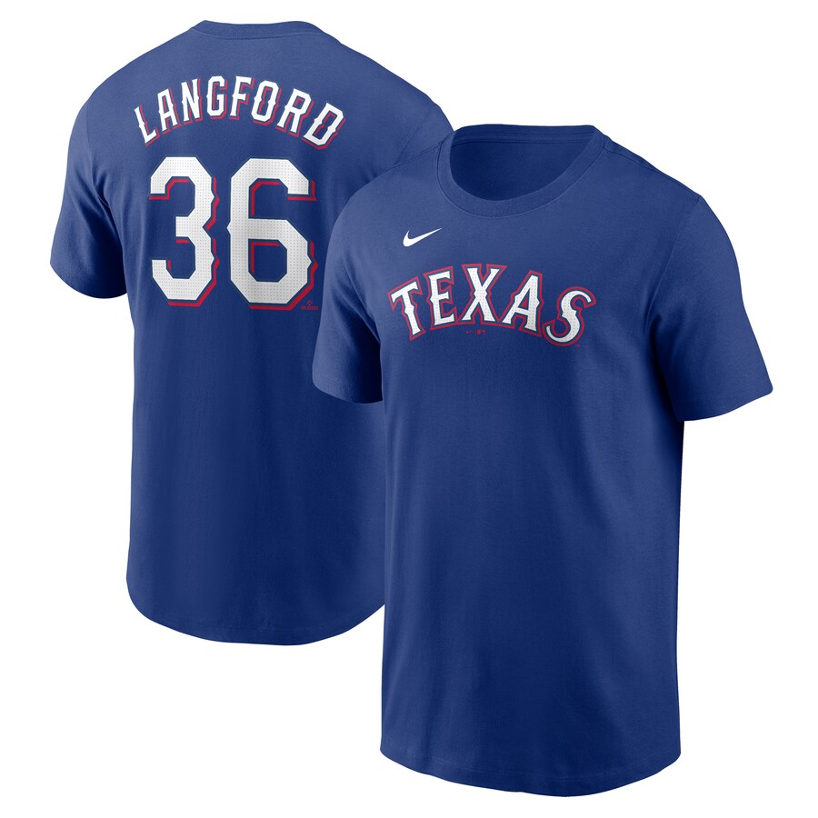 Men's Texas Rangers Wyatt Langford Nike Royal Fuse Name & Number T-Shirt