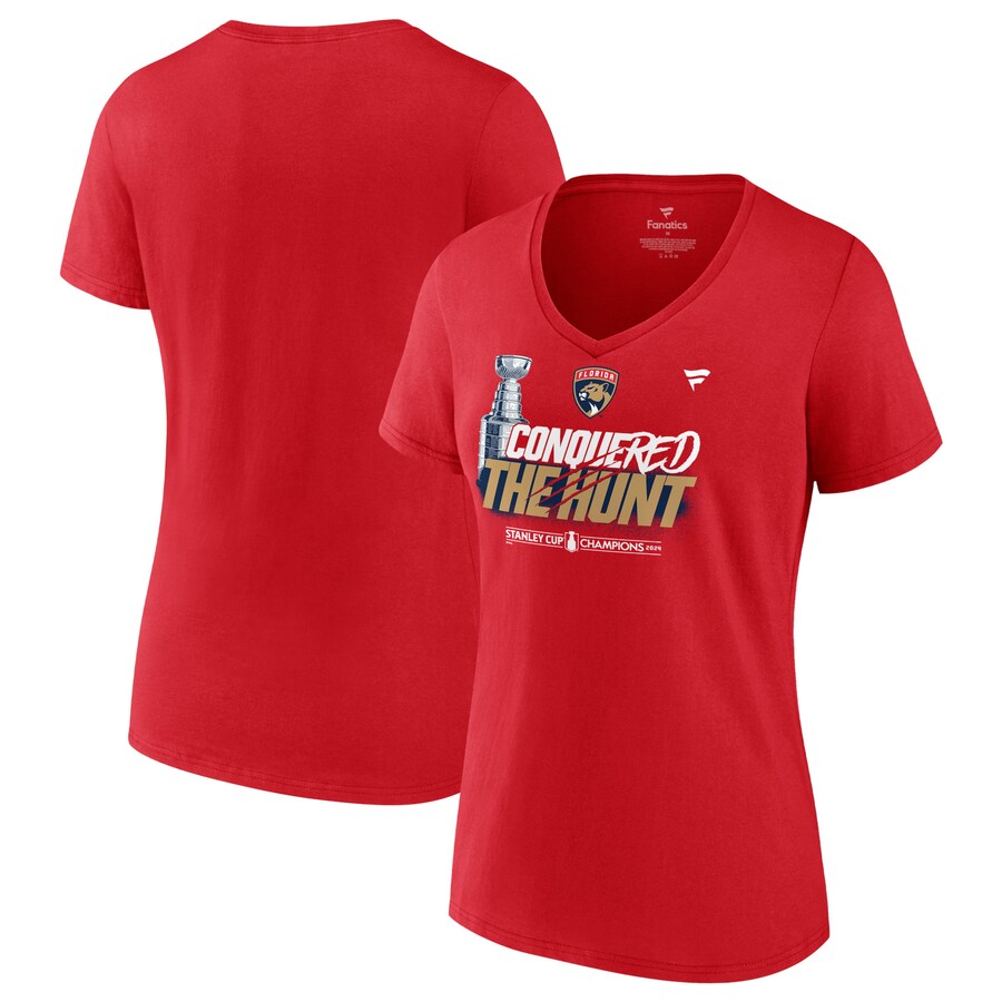 Women's Florida Panthers Fanatics Red 2024 Stanley Cup Champions Celebration V-Neck T-Shirt