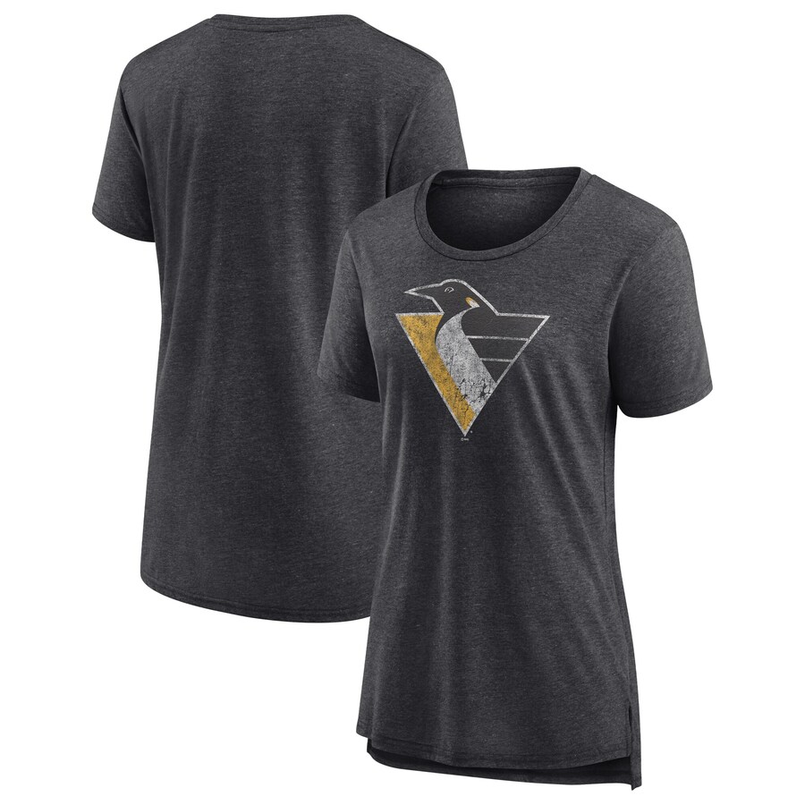 Women's Pittsburgh Penguins Gray Slow Whistle Tri-Blend T-Shirt