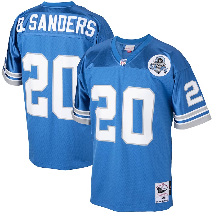 Men's Detroit Lions 1993 Barry Sanders Mitchell & Ness Blue Authentic Throwback Retired Player Jersey