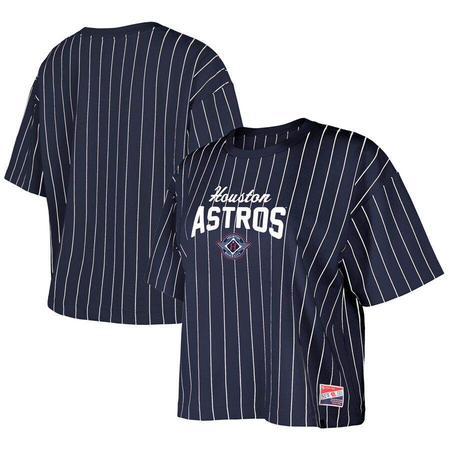 Women's Houston Astros New Era Navy 2025 City Connect Boxy Pinstripe T-Shirt