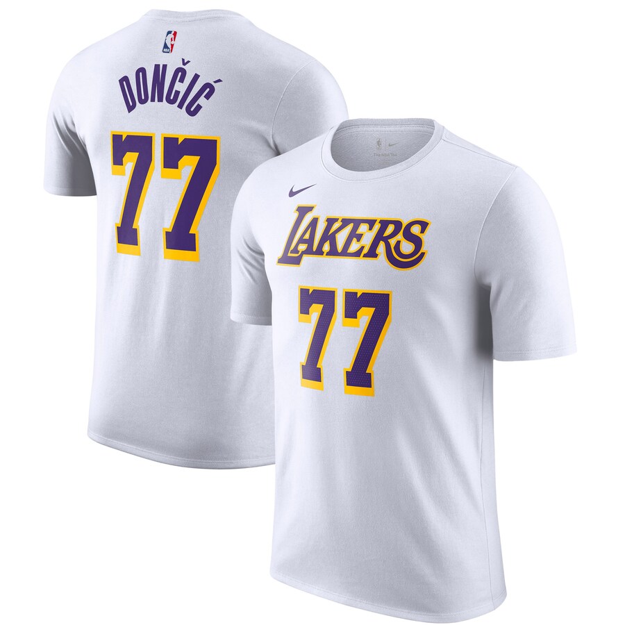 Men's Los Angeles Lakers Luka Don?i? Nike White Statement Edition Name & Number T-Shirt