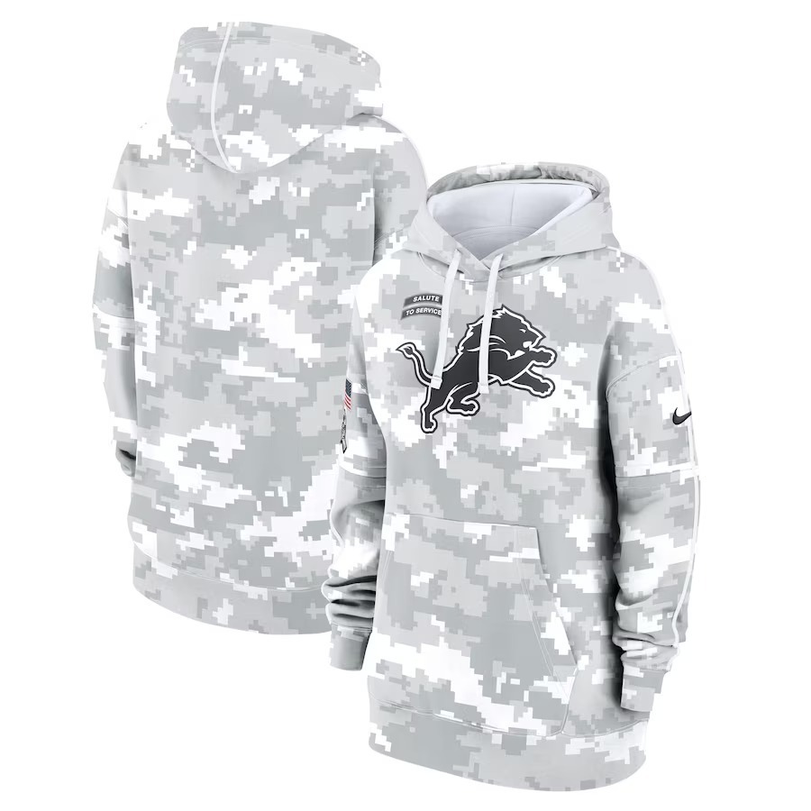 Men's Detroit Lions Nike Arctic Camo 2024 Salute to Service Club Fleece Pullover Hoodie