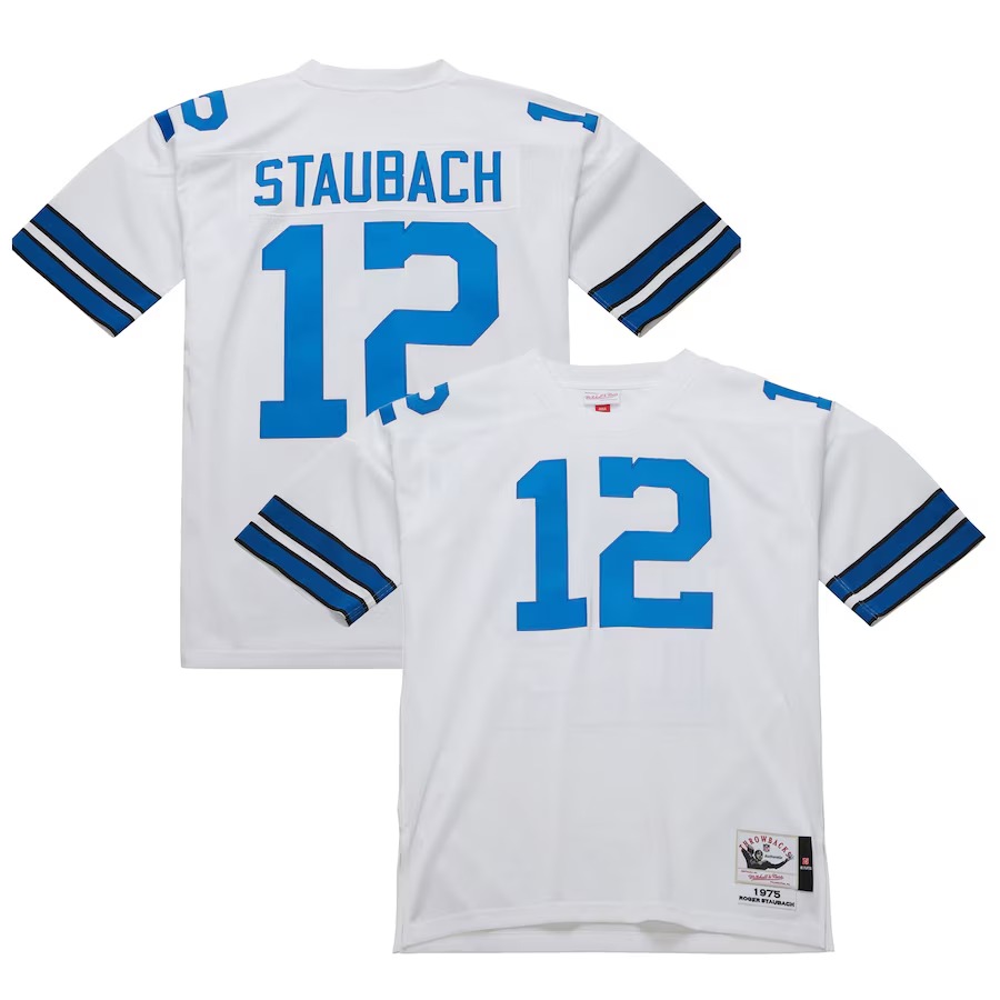 Men's Dallas Cowboys 1975 Roger Staubach Mitchell & Ness White Authentic Throwback Retired Player Jersey