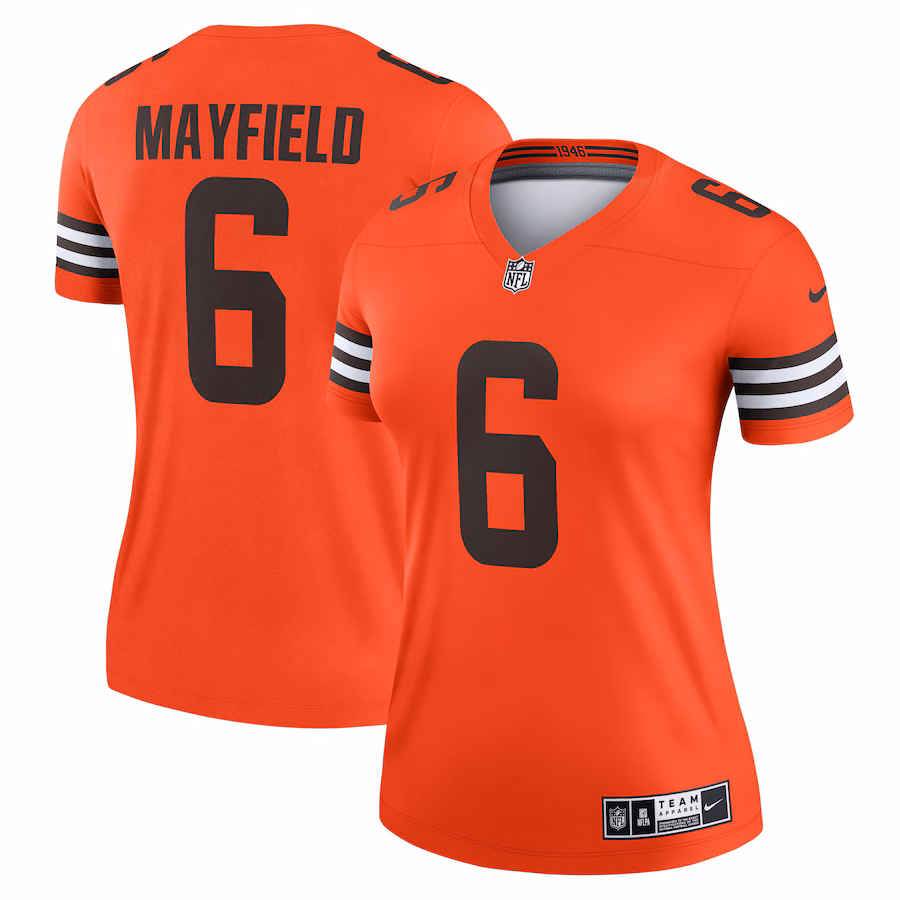 Women's Cleveland Browns Baker Mayfield Nike Orange Inverted Legend Player Performance Top