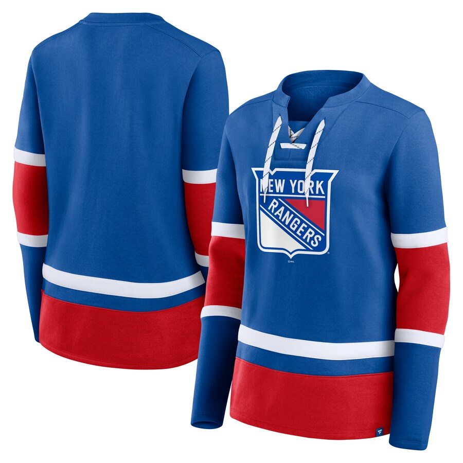 Women's New York Rangers Fanatics Blue Prime Time Lace-Up Long Sleeve T-Shirt