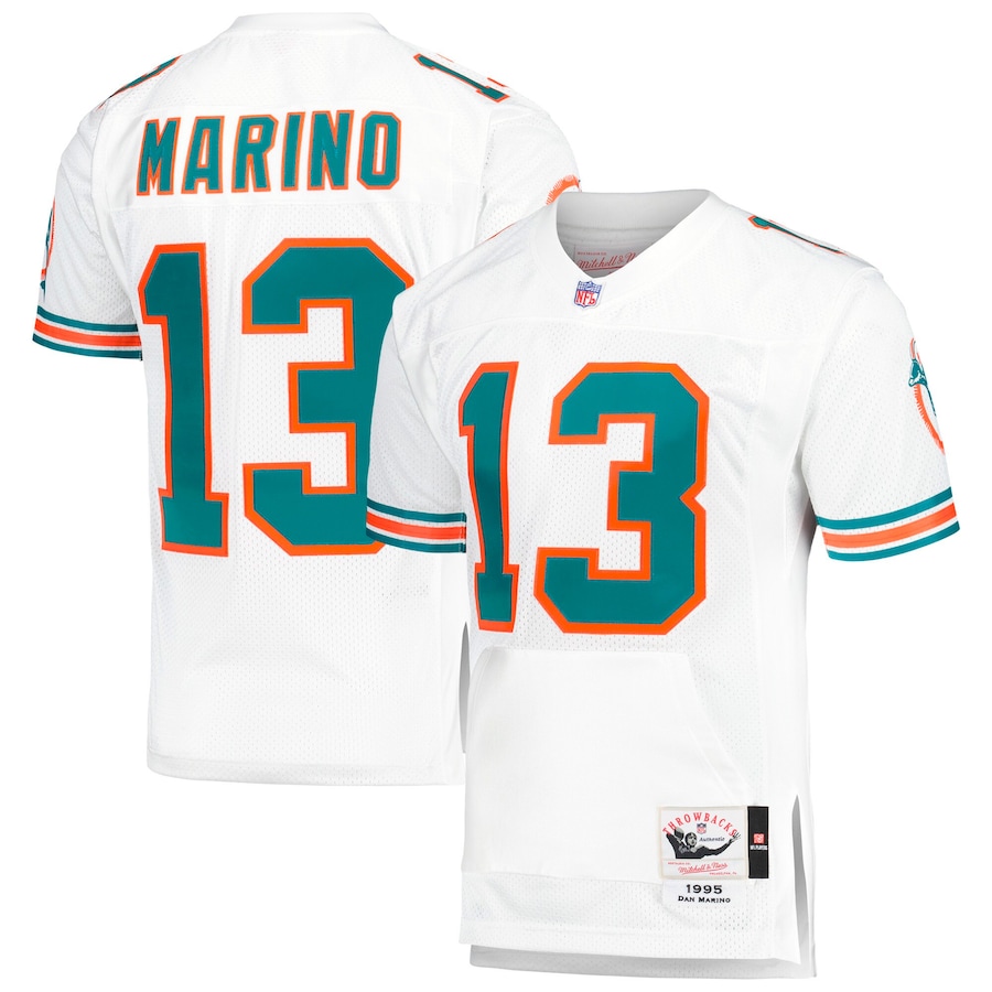 Men's Miami Dolphins 1995 Dan Marino Mitchell & Ness White Authentic Throwback Retired Player Pocket Jersey