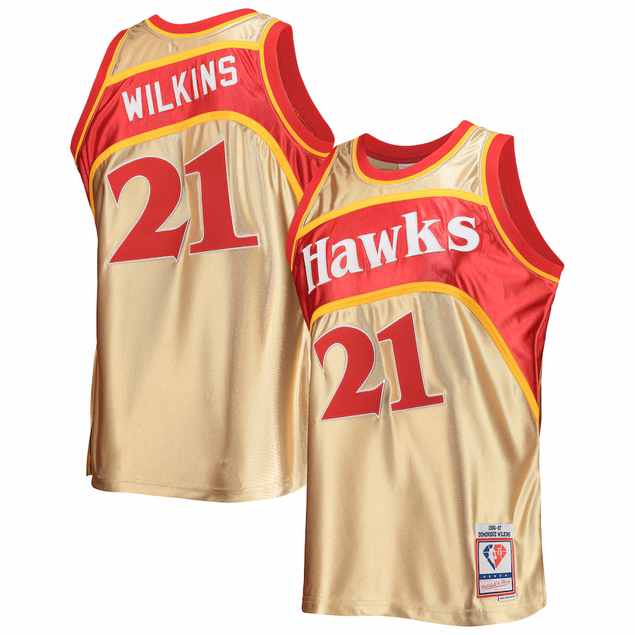 Men's Atlanta Hawks Dominique Wilkins Gold Mitchell & Ness 75th Anniversary 1986/87 Hardwood Classics Swingman Jersey